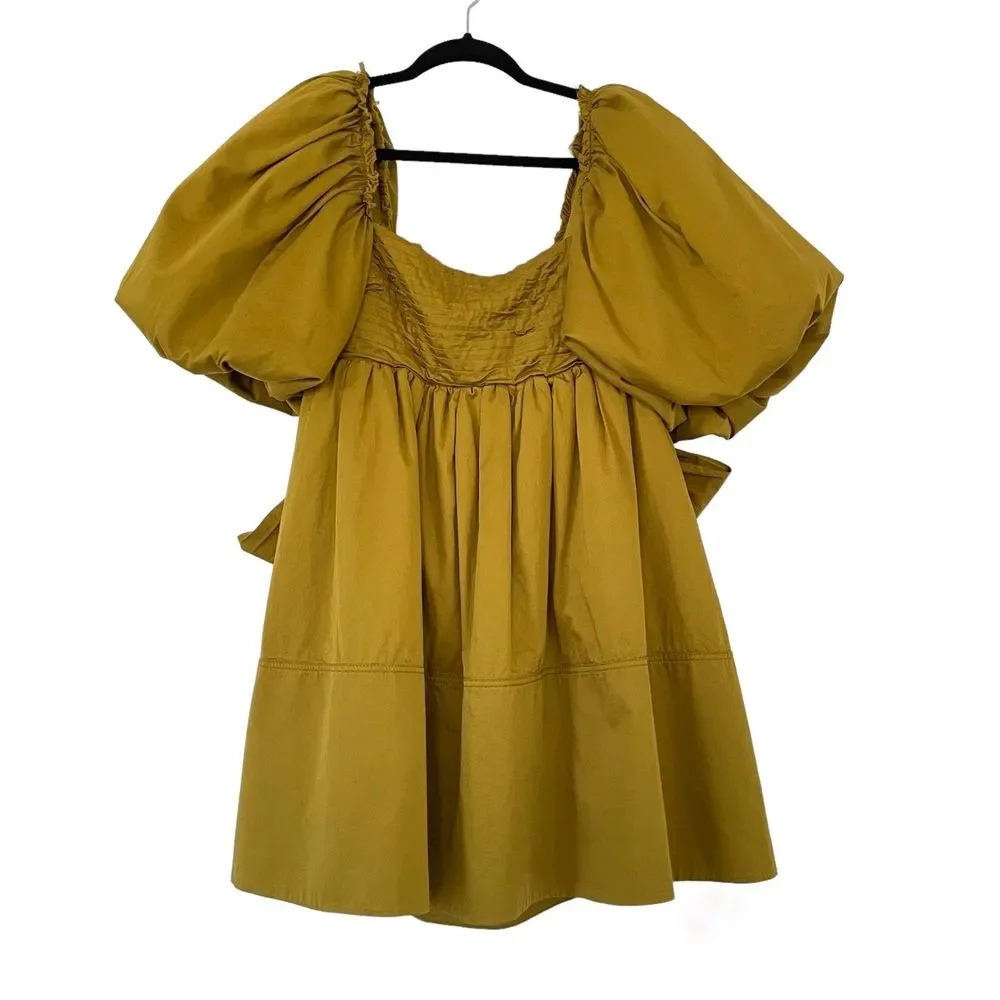 Aje Casabianca Puff Sleeve Bow Mini Dress Olive Green Smock Size AU 10 US 6 - Picture 2 of 16